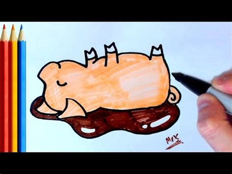 (fast-version) How to Draw Pig playing in Mud - Step by Step Tutorial For Kids - YouTube