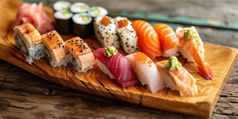 Abundant Sushi Platter on Wooden Plate Stock Photo - Image of appetizing, dining: 308937818