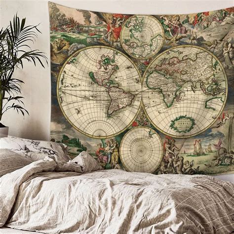 Vintage Classic Retro Global Earth Tapestry Wall Hanging Atlas World Map Tapestry Cloth Wall ...