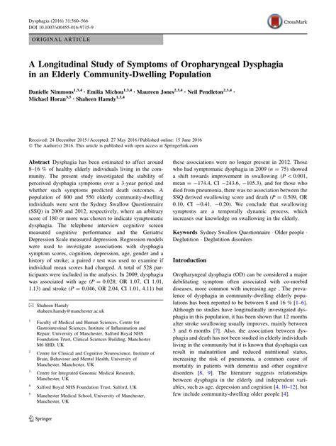 (PDF) A Longitudinal Study of Symptoms of Oropharyngeal Dysphagia in an Elderly Community ...