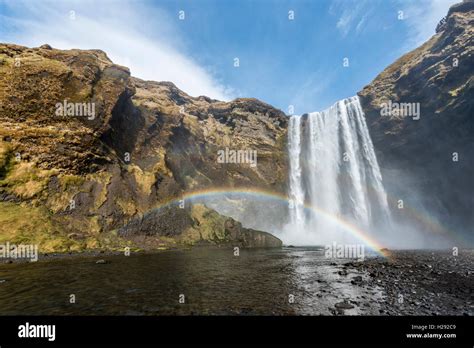 Skógafoss waterfall, rainbow, Skogar, Southern Region, Iceland Stock ...