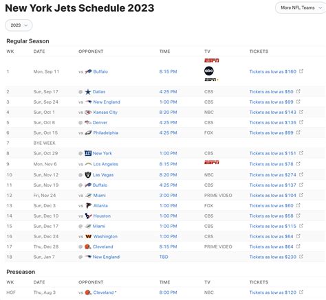 NFL 2023 New York Jets Printable Schedule: Date, TV Streaming & Time