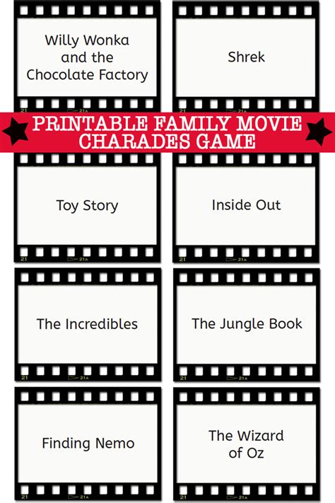 Free Printable Charades Cards Family Movie Charades Game Cards : - Printable Templates Free