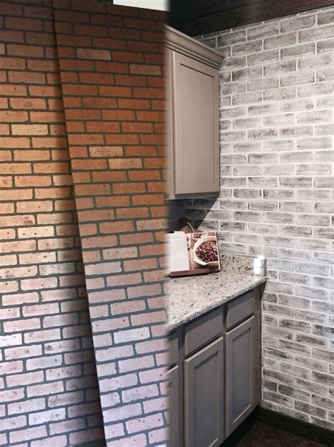 Before and After Lowes brick panel painted white. Brick backsplash faux brick | Faux brick walls ...