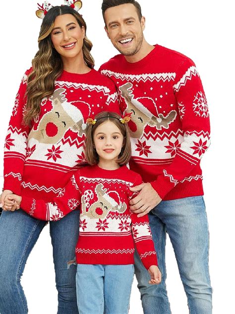 Peyakidsaa Family Matching Christmas Sweater Round Neck Elk Knitted Sweater Pullover for Men ...