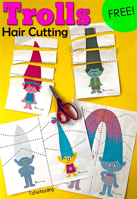 Cutting practice with Troll printables