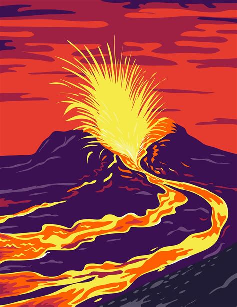 Hawaii active volcano poster 1822140 Vector Art at Vecteezy