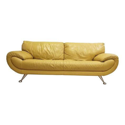 Modern Nicoletti Home Italian Yellow Leather Sofa | Yellow leather sofas, Leather sofa, Modern ...
