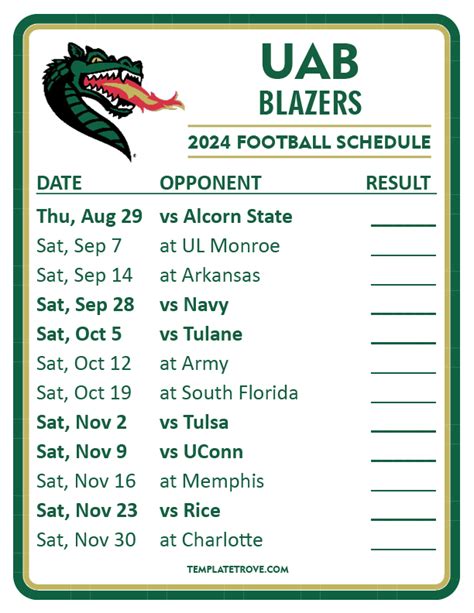 Printable 2024 UAB Blazers Football Schedule