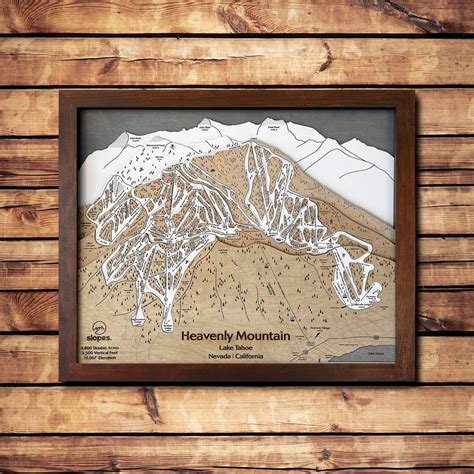 Heavenly Mountain Ski Trail Map | 3D Wooden Ski Trail Map Art – Slopes Mountain Art