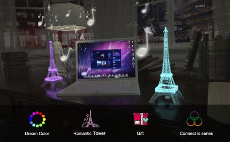 BTF-LIGHTING USB 5V Romance Eiffel Tower Built-in Color Changing Night ...