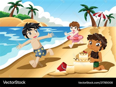 Kids playing on the beach Royalty Free Vector Image