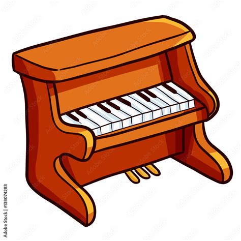 Funny and cute brown old piano in cartoon style - vector. Stock Vector ...