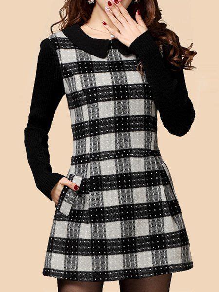 [63% OFF] Casual Flat Collar Long Sleeve Spliced Plaid Women's Dress | Rosegal