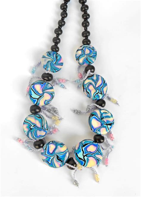 Polymer Clay Necklace With Black and Colorful Beads - Etsy