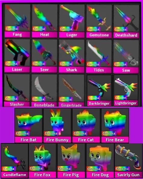 🔪🐶🔫Roblox🗡️Murder Mystery 2⚔️MM2🗡️All CHROMA Knives, Guns, and Pets🔫🐶🔪 | eBay