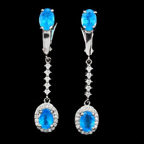 Oval Paraiba Blue Apatite 7x5mm Cz White Gold Plate 925 Sterling Silver Earrings #Egemdi… in ...