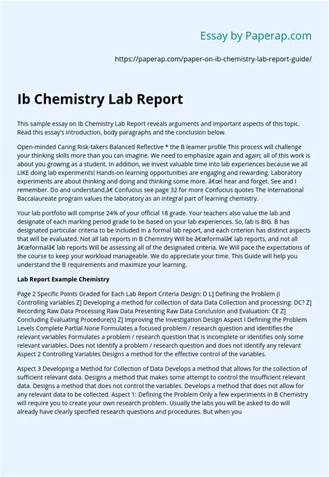 Ib Chemistry Lab Report Essay Example