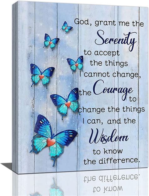 Christian Serenity Prayer Canvas Wall Art Religious Serenity Prayer Wall Decor Blue Butterfly ...