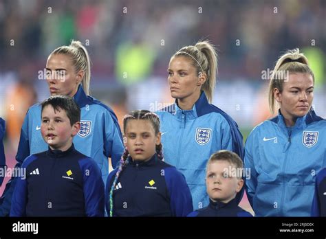 The England team line up of the national anthem during the FIFA Women's World Cup 2023 Final ...