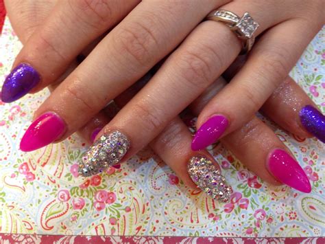 Acrylic nails with pink n purple gelish gel polish glitter… | Flickr