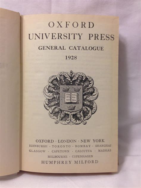 Oxford University Press General Catalogue 1928: Very Good Hardcover ...