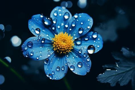 Premium AI Image | blue flower in water drops