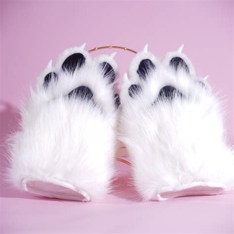 White Cat Paws Black Pad Paws Puffy Fursuit Paw Cosplay - Etsy