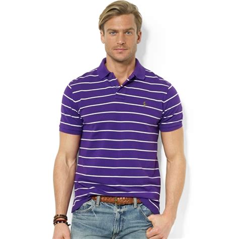 Ralph lauren Polo Customfit Striped Stretchmesh Polo Shirt in Purple for Men | Lyst