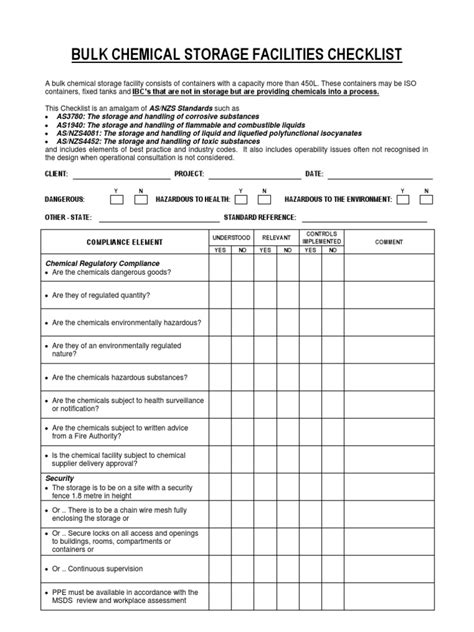 Bulk Chemical Facilities Checklist | PDF | Dangerous Goods | Pump