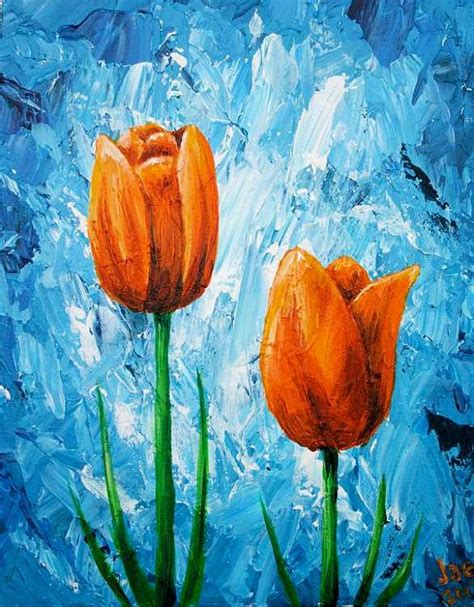 Tulips Painting Orange Flowers Acrylic Painting 8x10 Home Decor Impasto | Flower art painting ...