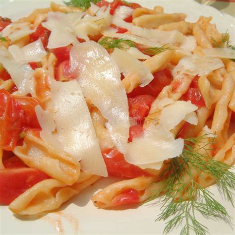 Cavatelli Pasta with Fresh Tomato and Pecorino Cheese Stock Photo - Image of served, cuisine ...