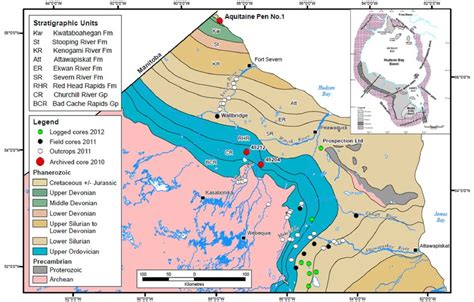 Geological map of the Hudson Bay Lowlands showing the location of wells... | Download Scientific ...