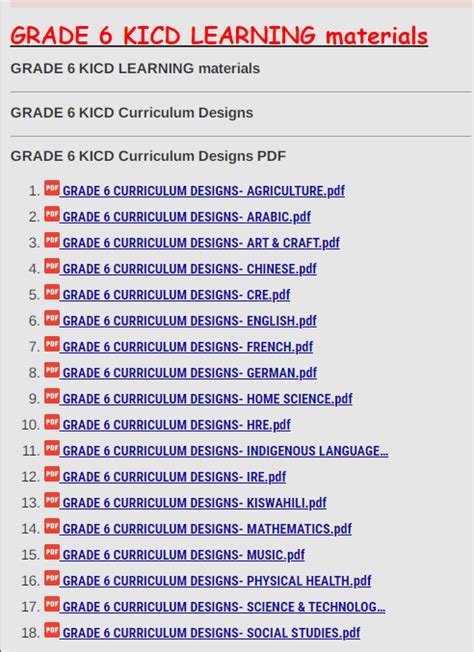 GRADE 6 KICD Curriculum Designs PDF » KCSE REVISION