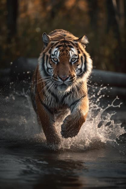 Premium AI Image | A tiger running through the water