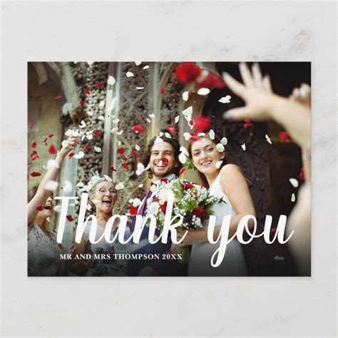 Script Thank You Wedding 2 Photos Postcard | Zazzle