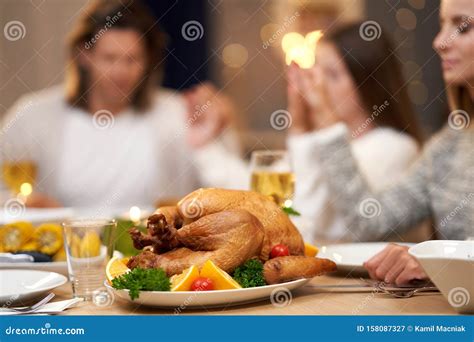 Beautiful Family Praying Over Festive Dinner at Home Stock Image ...