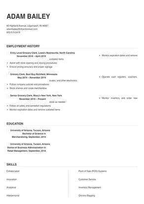 Grocery Clerk Resume Sample & Tips | Online Resume Builder