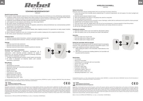 Rebel URZ3454 Wireless Doorbell Instructions