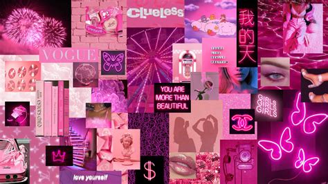 Pink Baddie Aesthetic Collage Wallpaper Laptop - canvas-isto