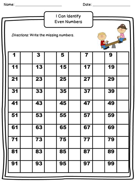 Odd And Even Numbers Chart Worksheet