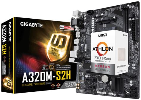 AMD Athlon 200GE 2-Cores 4-Threads 3.2 GHz + GIGABYTE GA-A320M-S2H Motherboard Bundle