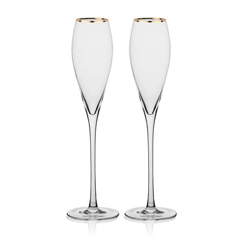 Set of Two 7 oz. Gold Rimmed Champagne Flutes