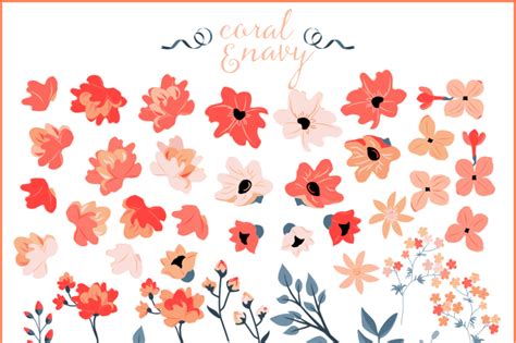 Coral & Navy Flowers and Greenery By Kelly Jane Creative ...