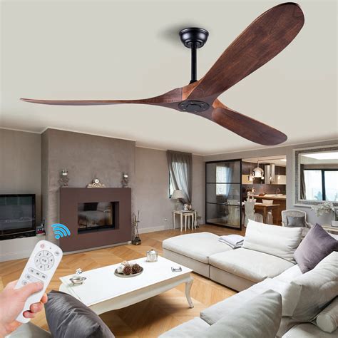 EOPETY 60” Wood Ceiling Fan Without Light, Low Profile Ceiling Fan with Remote Control Indoor ...