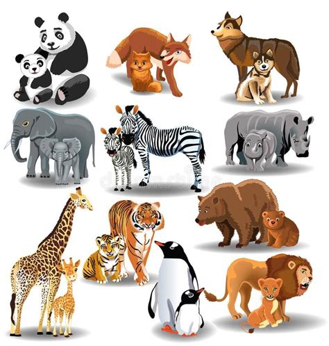 Wild animals and their babies. Vector illustration of wild animals and their bab #Sponsored , # ...