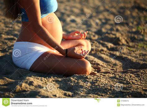 Pregnant Girl Doing Yoga Sand Beach Sea Morning Stock Image - Image of body, nature: 121806215