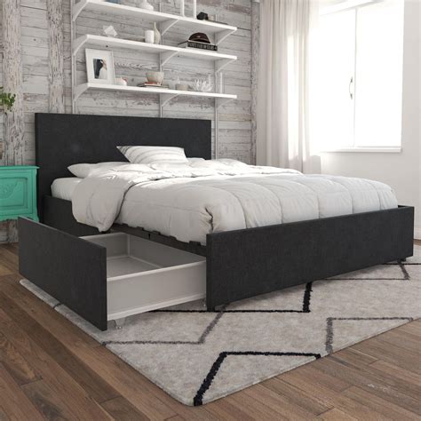 Novogratz Kelly Upholstered Storage Bed Frame, Full, Dark Grey Linen - Walmart.com