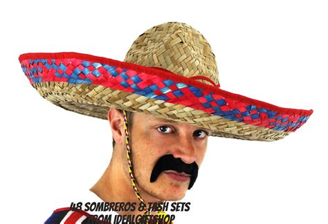 48 X SOMBRERO MEXICAN STRAW HAT + TASH RED BULK FANCY DRESS WHOLESALE BANDIT | eBay