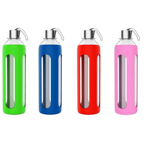 20oz Glass Water Bottle with Protective Silicone Sleeve, BPA Free by ...